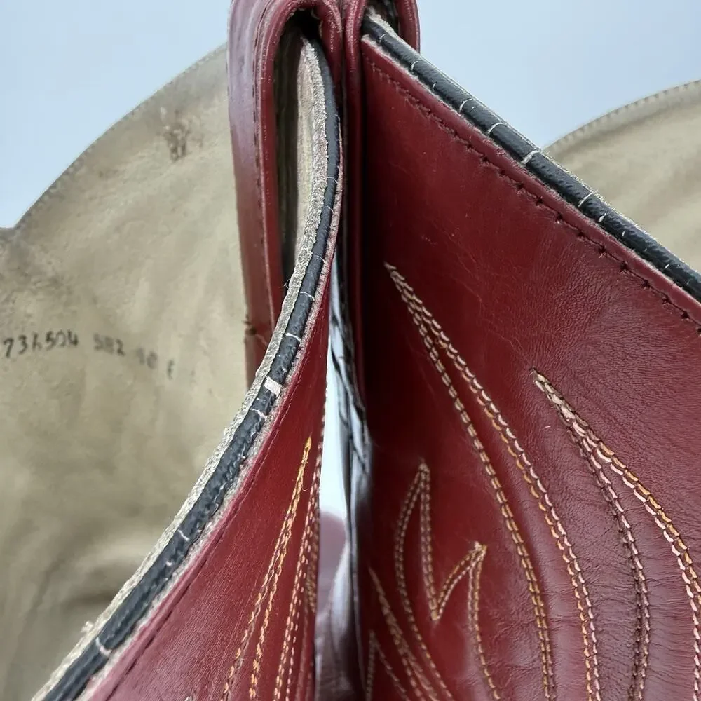 VTG Siete Leguas Red Leather Lizard Embossed Thunderbird Cowboy Boots Size 10E